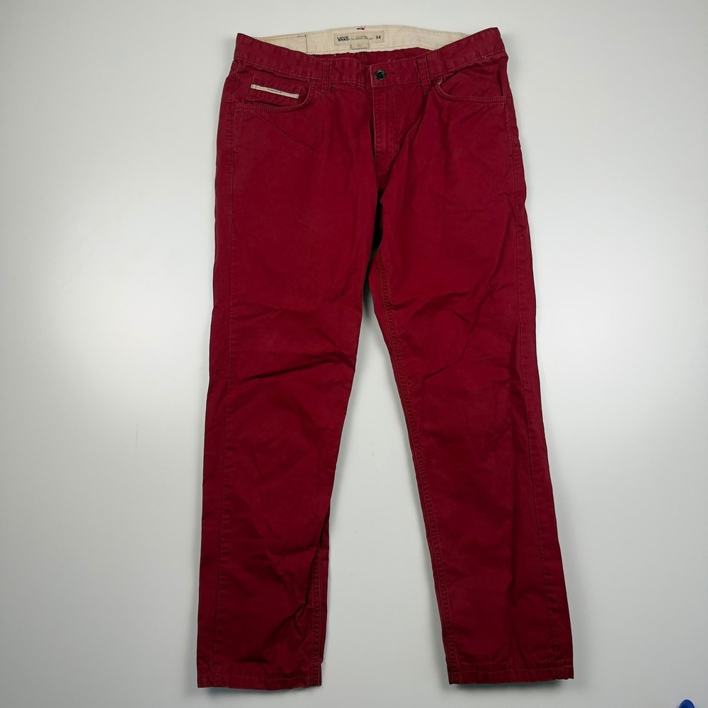 Vans Off The Wall Chino Pants Men's 34 Burgundy Maroon Straight Leg Skate